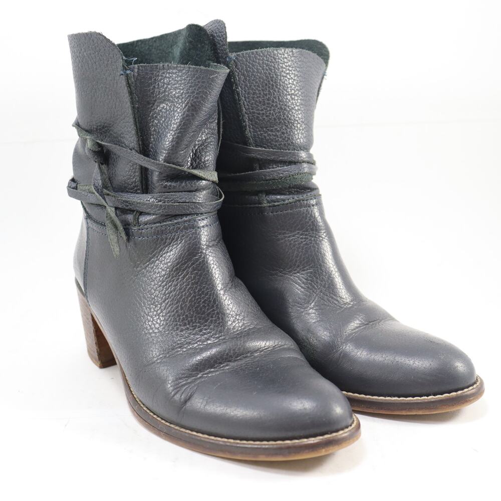 Matta Gray Leather Ankle Boots Wrap‎ Tie Stacked Heel Made in Italy EU 38.5